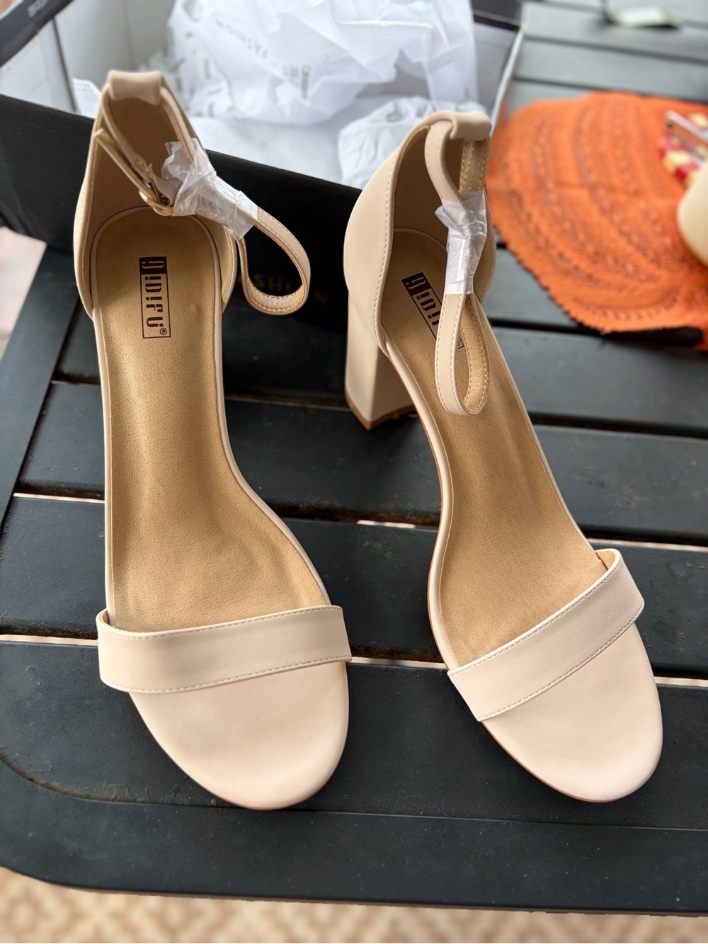 Dollcake Nude Block Heel Ankle Strap Sandals
